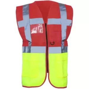 image of Yoko Hi-Vis Premium Executive/Manager Waistcoat / Jacket (M) (Red/Hi Vis Yellow) - Red/Hi Vis Yellow