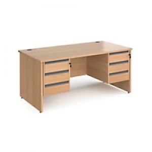 image of Dams International Straight Desk with Beech Coloured MFC Top and Graphite Frame Panel Legs and 2 x 3 Lockable Drawer Pedestals Contract 25 1600 x 800