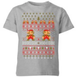 Image of Nintendo Super Mario Mario Ho Ho Ho Its A Me Christmas Kid's T-Shirt - Grey - 11-12 Years