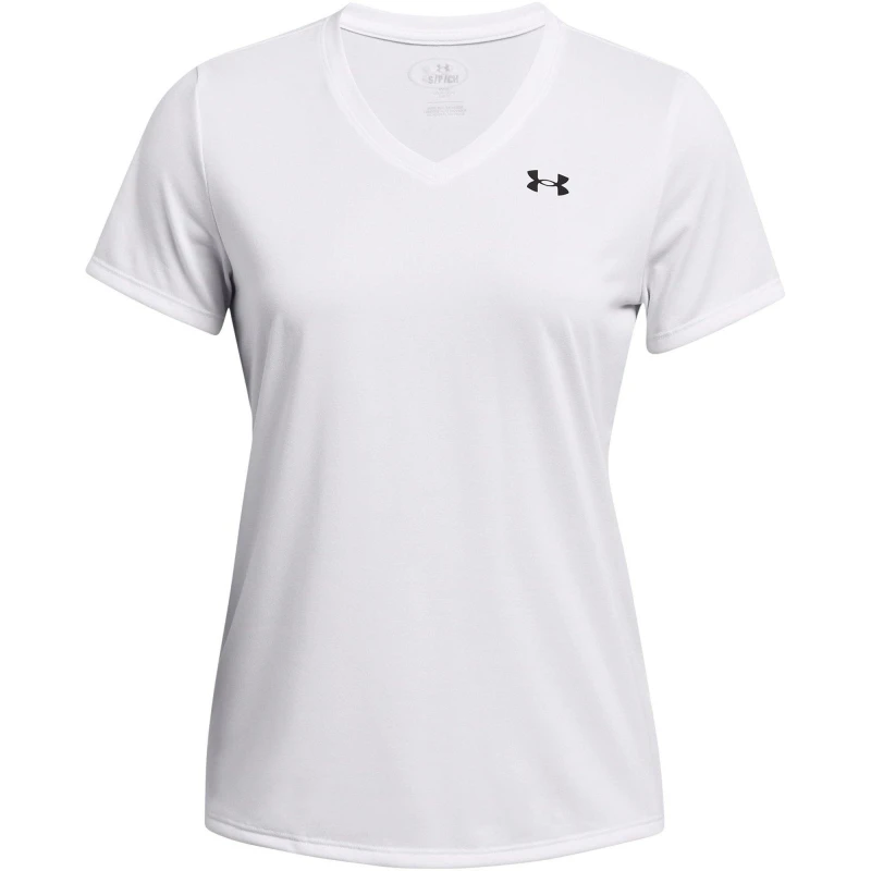 Image of Under Armour Womens Tech SSV Short Sleeve V Neck T Shirt S- Bust 33.5- 35.5' White 1384229-100-S