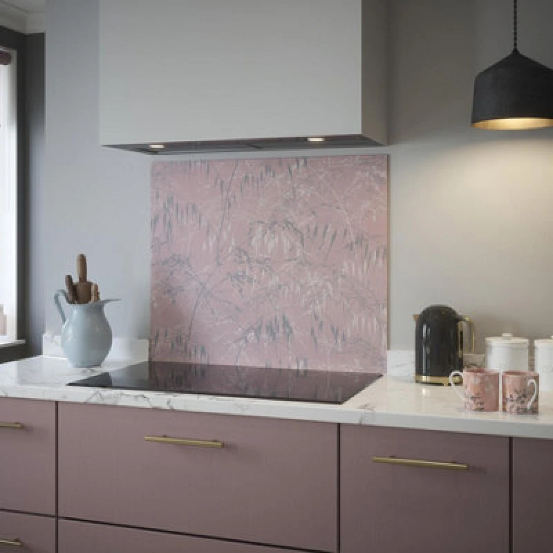 Image of Clarissa Hulse Self Adhesive Kitchen Splashback Meadow Grass Blush Toughened Glass (W) 900 X (L) 750mm
