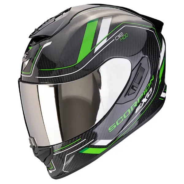 Image of Scorpion EXO-1400 Evo II Carbon Air Mirage Black Green Full Face Helmet 2XL