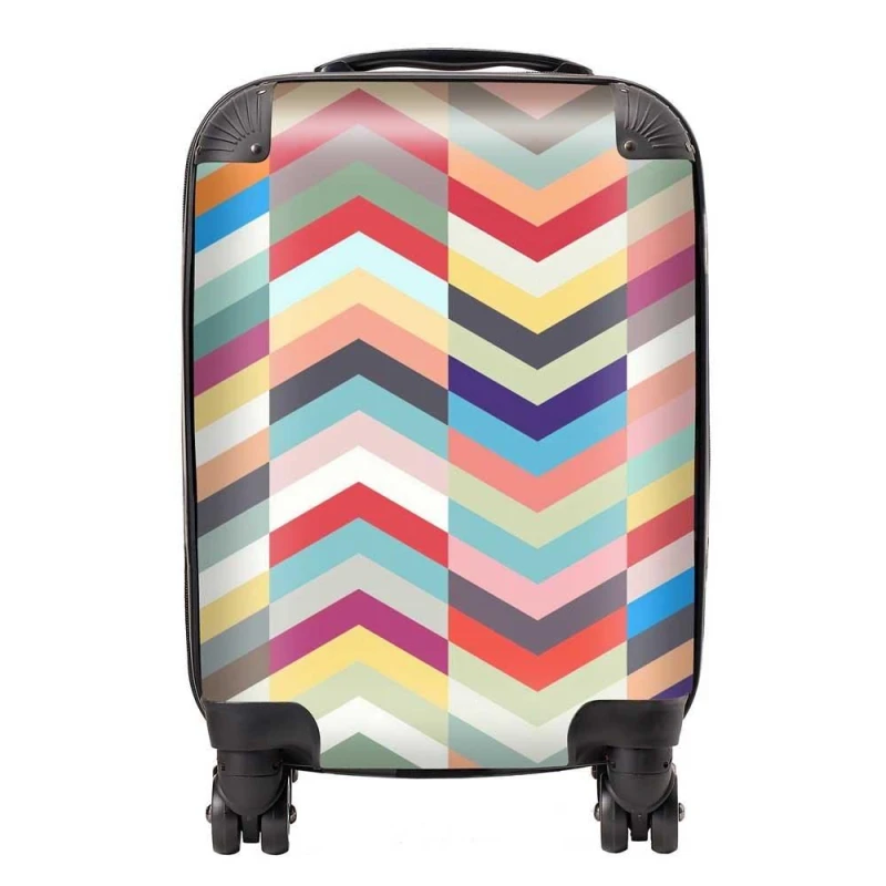 Image of Warren Reed - Designer Geometric Multi Colored Chevron Pattern Suitcase in Red Size: Medium Red Unisex Medium