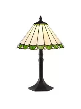 Image of 1 Light Octagonal Table Lamp E27 With 30cm Tiffany Shade, Green, Crystal, Aged Antique Brass