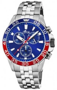 image of Lotus Mens Stainless Steel Bracelet Blue Dial Blue/Red Watch