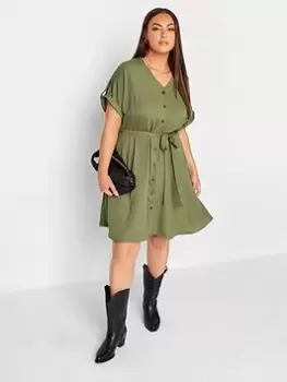 Image of Yours Utility Shirt Dress Khaki, Green, Size 16, Women