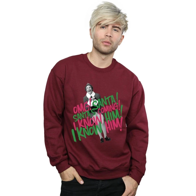 Image of Elf Elf Men Santa's Coming Sweatshirt in Burgundy Size: Small Burgundy S Male 5057736093450
