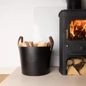 Image of Snug - Fireside Mulberry Iron & Leather Firewood Bucket Black/Brown