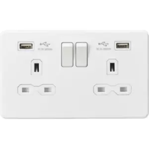 Image of MLA Knightsbridge 13A 2 Gang Socket With Dual USB Charger (2.4A) Matt White - SFR9224MW
