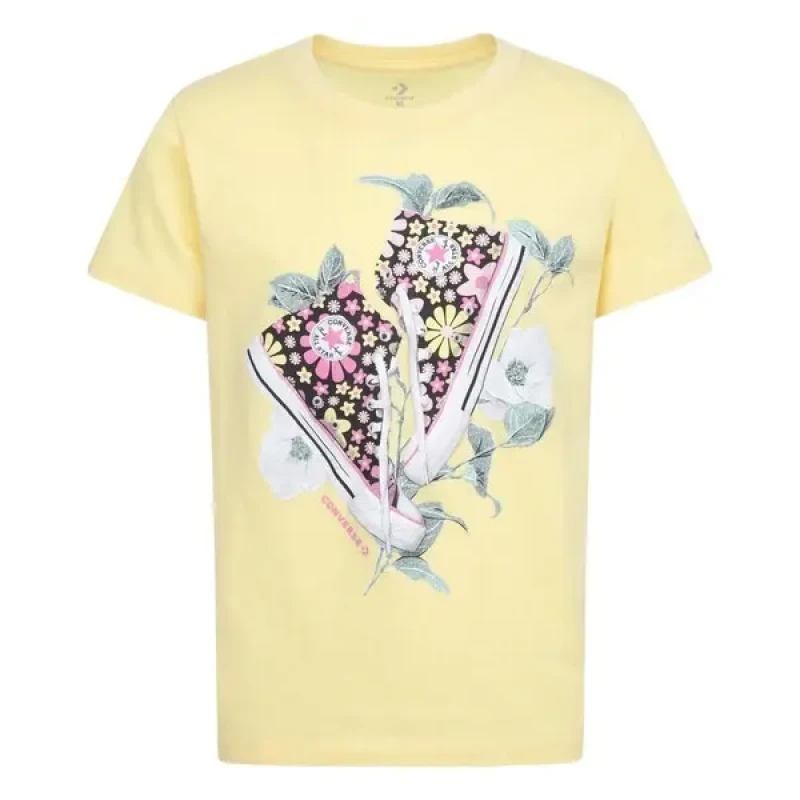 Image of Converse Girl's T-Shirt Converse Floral Sneaker Jaune Female 8/10 ans