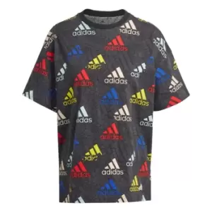 Image of adidas Essentials Multi-Colored Logo Boyfriend T-Shirt Wo - Carbon / Multicolor / White