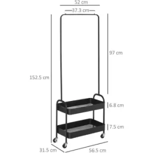 image of Metal Clothes Rack with Shoe Stand, Clothing Rail on Wheels w/ 2 Basket - Homcom