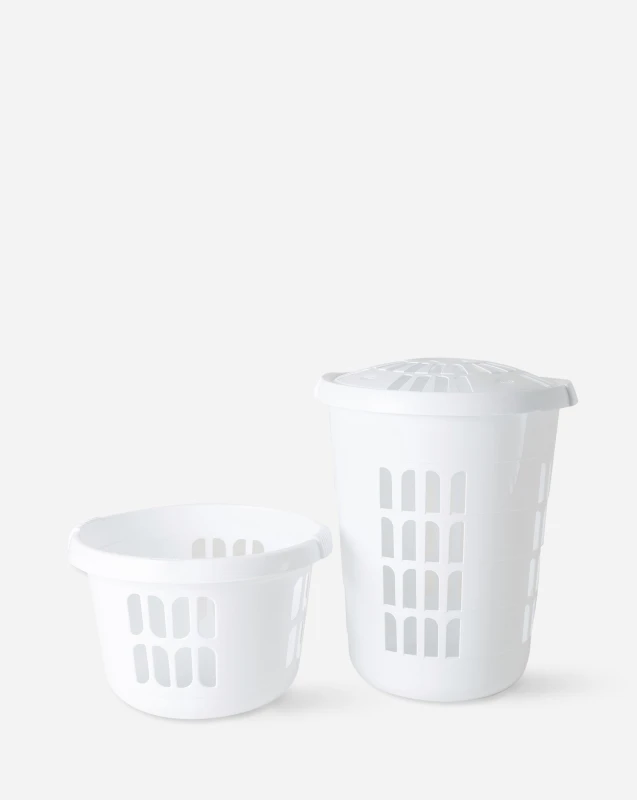Image of Wham Casa 2 Piece Plastic Laundry Basket & Hamper Set White unisex