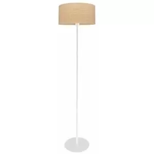 Image of Helam Abba Floor Lamp With Shade Natural Rattan, White 40cm