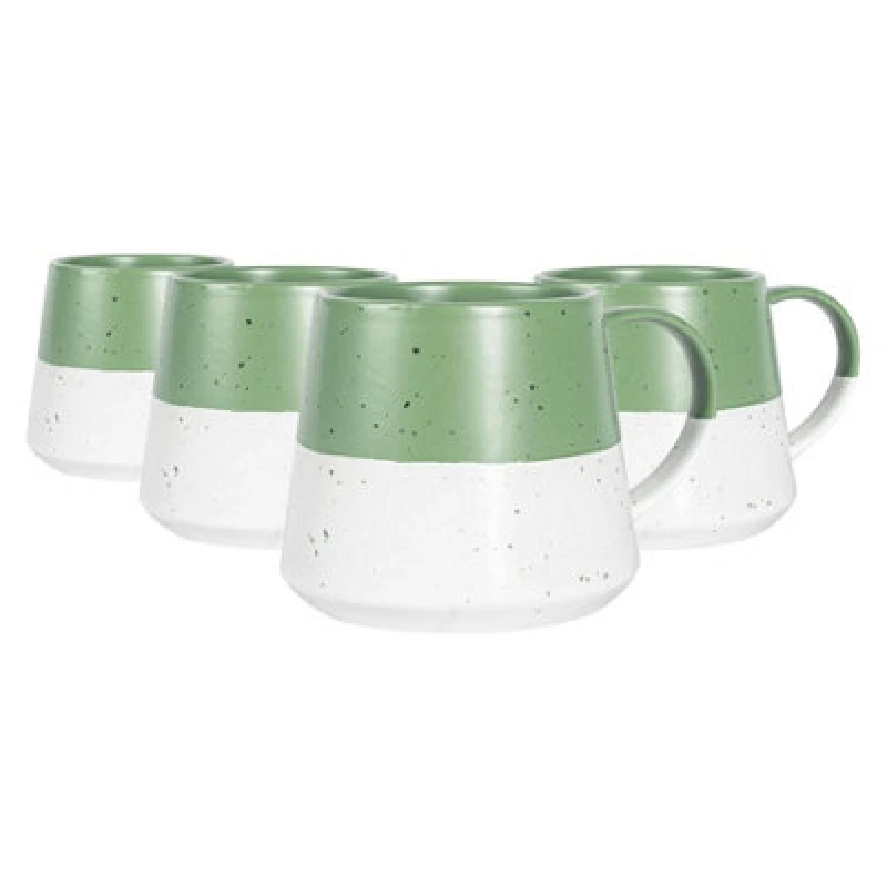 Image of Nicola Spring Colour Block Flecked Stoneware Belly Coffee Mugs - 370Ml - Sage - Pack Of 4