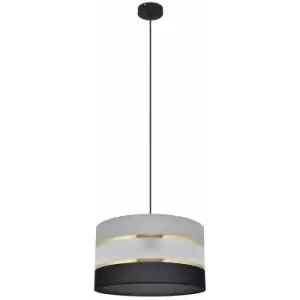 image of Helam Helen Cylindrical Pendant Ceiling Light Black, Gold, Grey 35cm