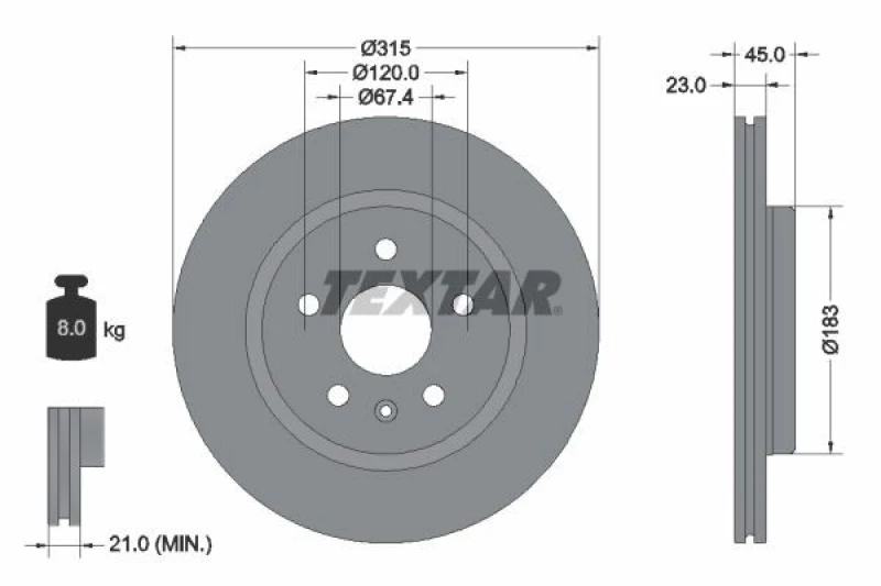 Image of Brake disc TEXTAR 92315803