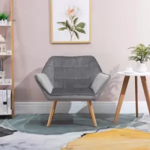 Image of HOMCOM Luxe Velvet Feel Accent Chair With Wide Arms Slanted Back Wood Legs Grey