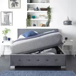 Image of Side Opening Ottoman Storage in Grey Plush Velvet, Single