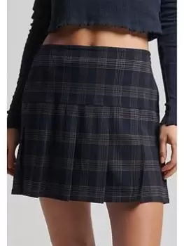 Image of Superdry Vintage Tweed Pleat Skirt - Blue Size 10, Women