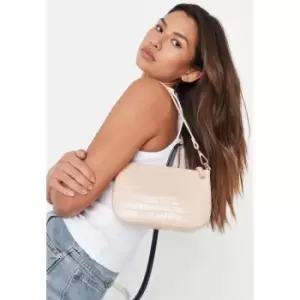 image of Missguided Croc Shoulder Bag - Nude