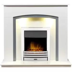 image of Adam - Tuscany Fireplace in Pure White & Grey with Eclipse Electric Fire in Chrome, 48 Inch