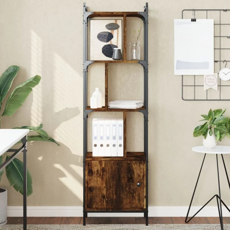 Image of Vidaxl Bookcase With Door Smoked Oak 44.5X30X154.5cm Engineered Wood, Brown 833355