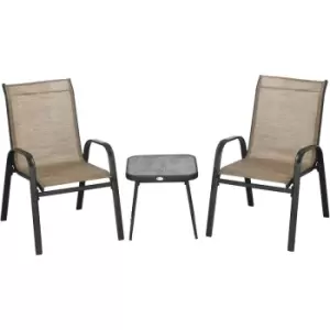 image of Outsunny 3PCs Bistro Set w/ Breathable Mesh Fabric & PSC Board Top Table Brown - Brown