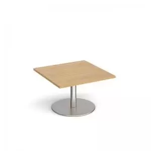 image of Monza square coffee table with flat round brushed steel base 800mm -