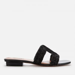 image of Dune Womens Loupe Raffia Flat Sandals - Black-Synthetic - UK 3