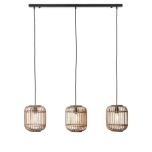 image of Mathias Bar Pendant Ceiling Lamp, Natural Bamboo, Plywood, Matt Black Paint