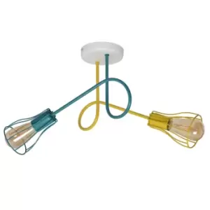 image of Oxford Multi Arm Semi Flush Ceiling Light White, Yellow, Turquoise 42cm