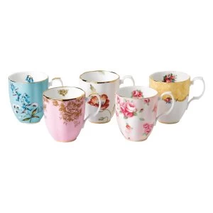 image of Royal Albert 100 years 5 piece set of mugs 1950 1990