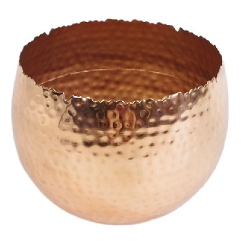 Image of Leaf Large Metal Bowl 22 X 17Cm Hammered Copper Plated - Curvy Edge