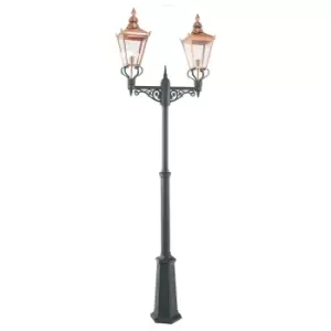 image of Chelsea Outdoor Twin Head Lamp Post, Copper & Black, IP44, E27