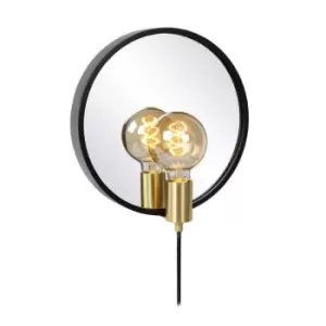 Image of Lucide Reflex Scandinavian Round Mirror Light 1xE27 Black