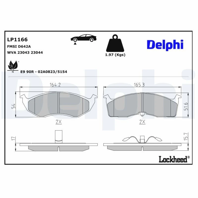 Image of DELPHI Brake pad set DELPHI LP1166