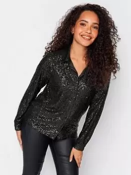 image of M&Co Sequin Shirt - Black, Size 10, Women