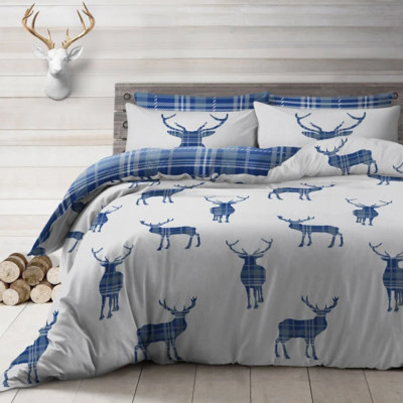Image of Velosso Natural Stag Reversible Duvet Cover And Pillowcase Set King
