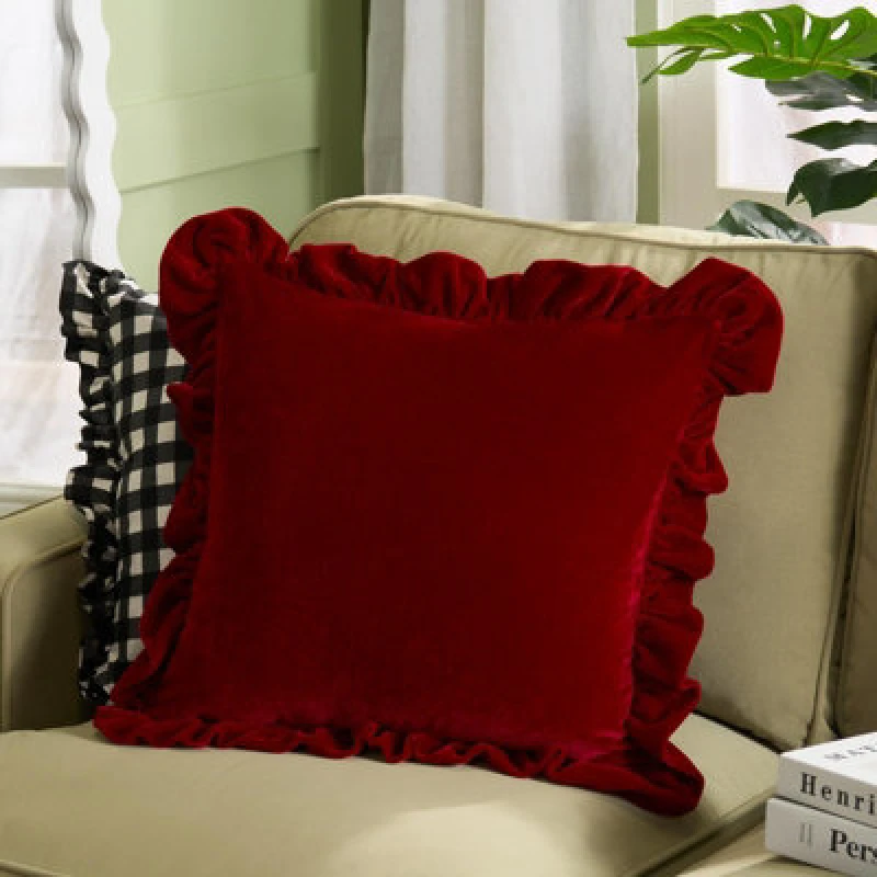Image of OHS OHS 2 Pack Ultra Soft Velvet Plush Square Cushion Covers, Burgundy Size: 45cm x 45cm Burgundy 45cm x 45cm Unisex 5027434226306