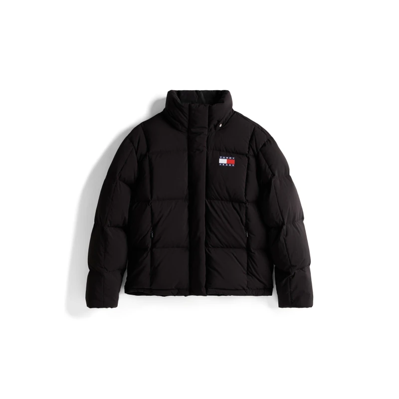 Image of Tommy Jeans Womens Alaska Water Resistant Long Sleeve Short Puffer Jacket Black female 16 (XL)