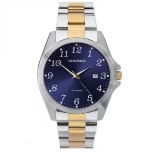 Image of Sekonda Mens Blue Dial Full Figure Two Tone Bracelet Watch 1638