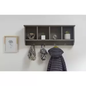 Image of Kempton Hallway Wall Shelf Shelving Rack Coat Hooks Grey