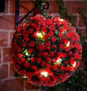 image of Solalite LED Topiary Ball Solar Mini Rose Red 28cm