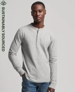 Image of Superdry Mens Organic Cotton Long Sleeve Henley Top Grey / Athletic Grey Marl - Size: L