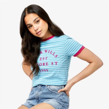 Image of Jack Wills Blackmore Flocked Stripe Ringer T-Shirt - Blue