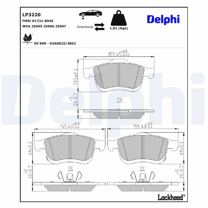 Image of DELPHI Brake pad set DELPHI LP3220