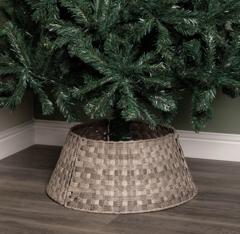 Image of 40/58cm Samuel Alexander Medium KD Plastic Wicker Rattan Woven Christmas Tree Skirt in Grey