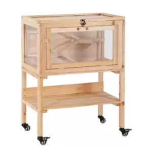 Image of Pawhut Wooden Hamster Cage w/ Removeable Play House - Brown