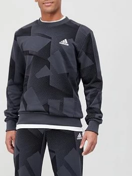 Image of adidas Badge of Sport Graphic All Over Print Crew Sweat Top - Black Size M Men